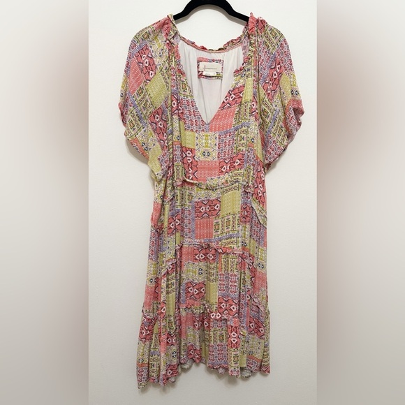 Anthropologie Robin Tiered Boho Patchwork Cottage Mini Dress XL - Picture 4 of 13